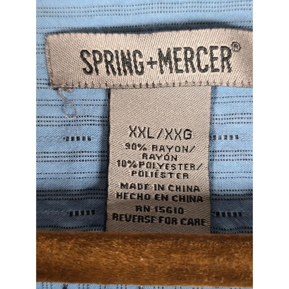 SPRING + MERCER Mens Blue Striped Textured Long Sleeve Button Down Shirt XXL‎